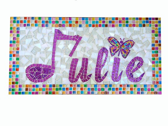 Personalized Glass Mosaic Name Art by GreenStreetMosaics on Etsy