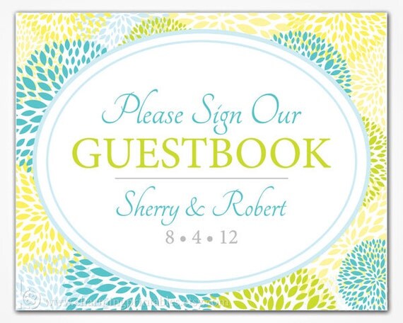 Wedding Guest Book Sign - PRINTABLE DIY Digital File - Custom Color Personalized Please Sign Our Guestbook - Floral Collection Il_570xn