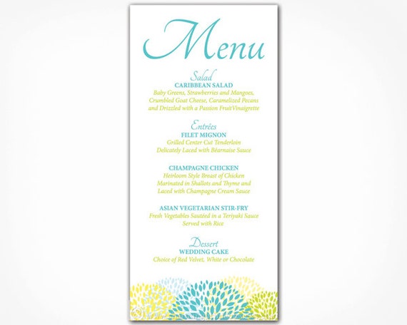 Floral Wedding Menu - PRINTABLE DIY Digital File Menu - Custom Wedding Menu - Floral Collection Il_570xn