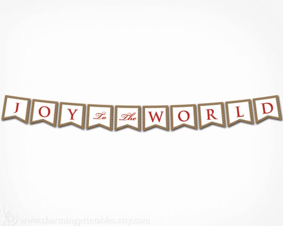 Joy To The World Banner - PRINTABLE DIY Digital File - Red, Brown - Christmas Banner Il_570xn