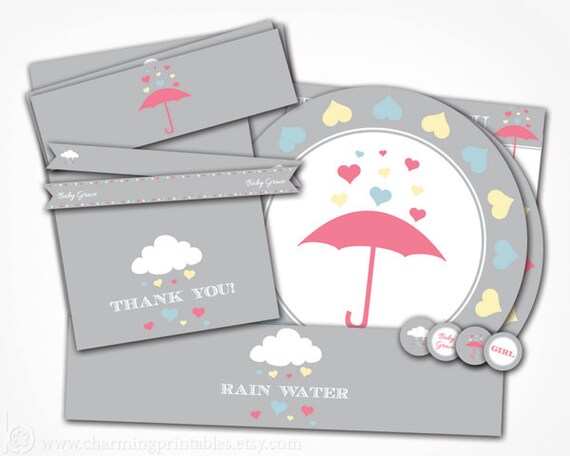 Rain Shower Baby Girl Shower Package by CharmingPrintables