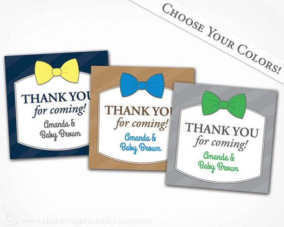 Bow Tie Baby Shower Tags - Choose Your Colors - PRINTABLE PDF Boy Baby Shower Thank You Tags Cards - Bow Tie Collection Il_570xn
