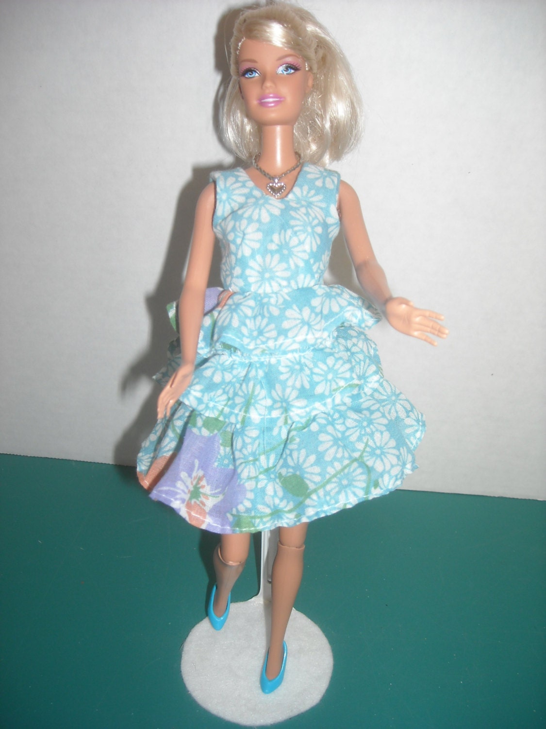 Barbie Blue Floral Print Ruiffled Dress with Hat by snorklegranny