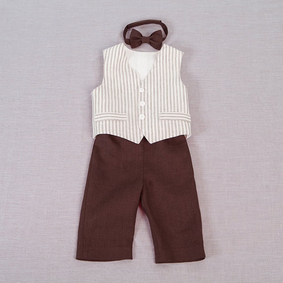 Baby boy linen suit ring bearer outfit baptism natural clothes
