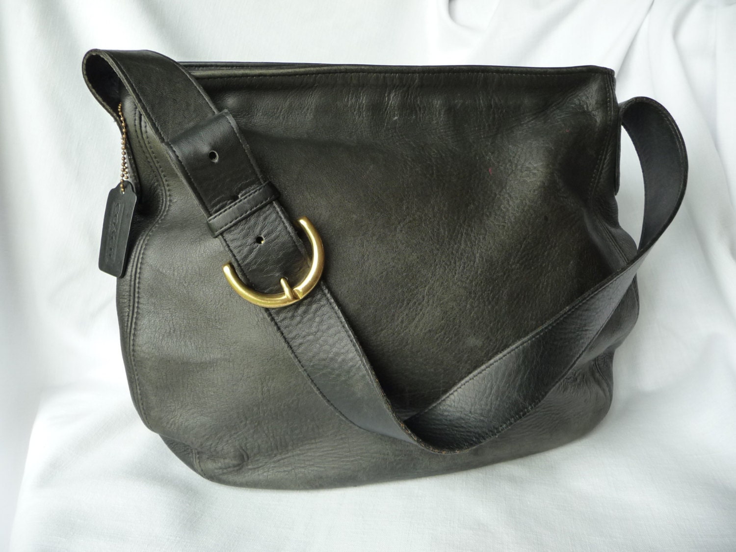 Vintage COACH Waverly Bucket Tote Bag in Black Pebbled Leather