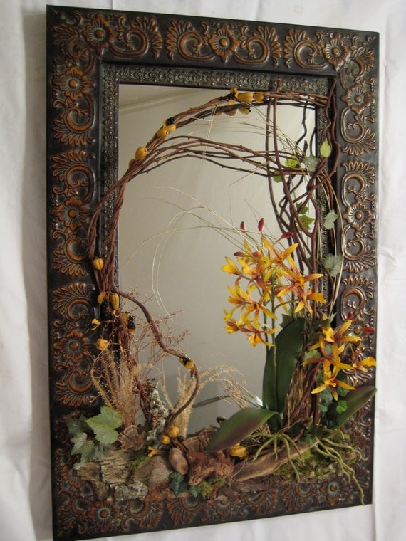 Items similar to Decorative Wall Mirror with Natural Embellishments on Etsy