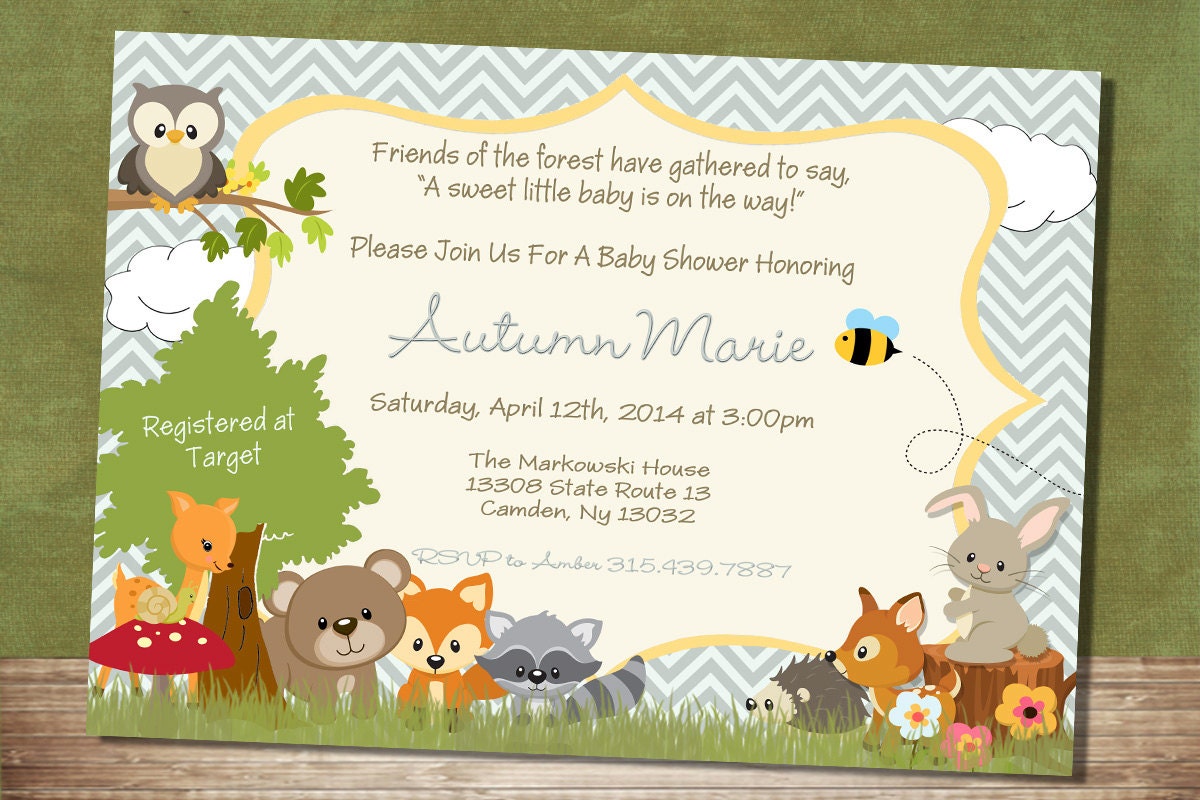 Woodland Animal Themed Baby Shower Invitations 1