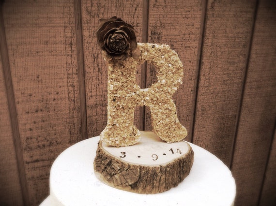 Wooden Letter  Wedding  Cake  Topper  by MomoRadRose on Etsy