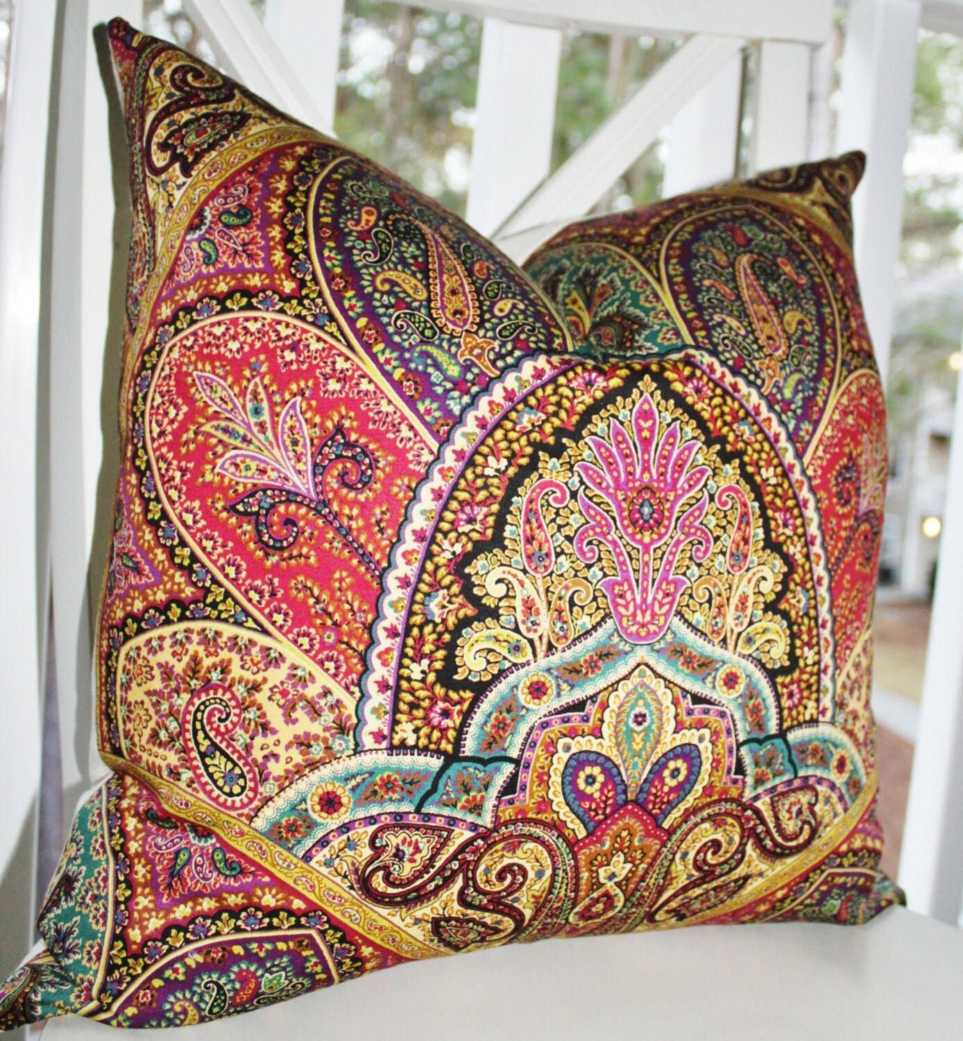 16 x 16 Modern Paisley Pillow Burgundy Turquoise by MotifPillows