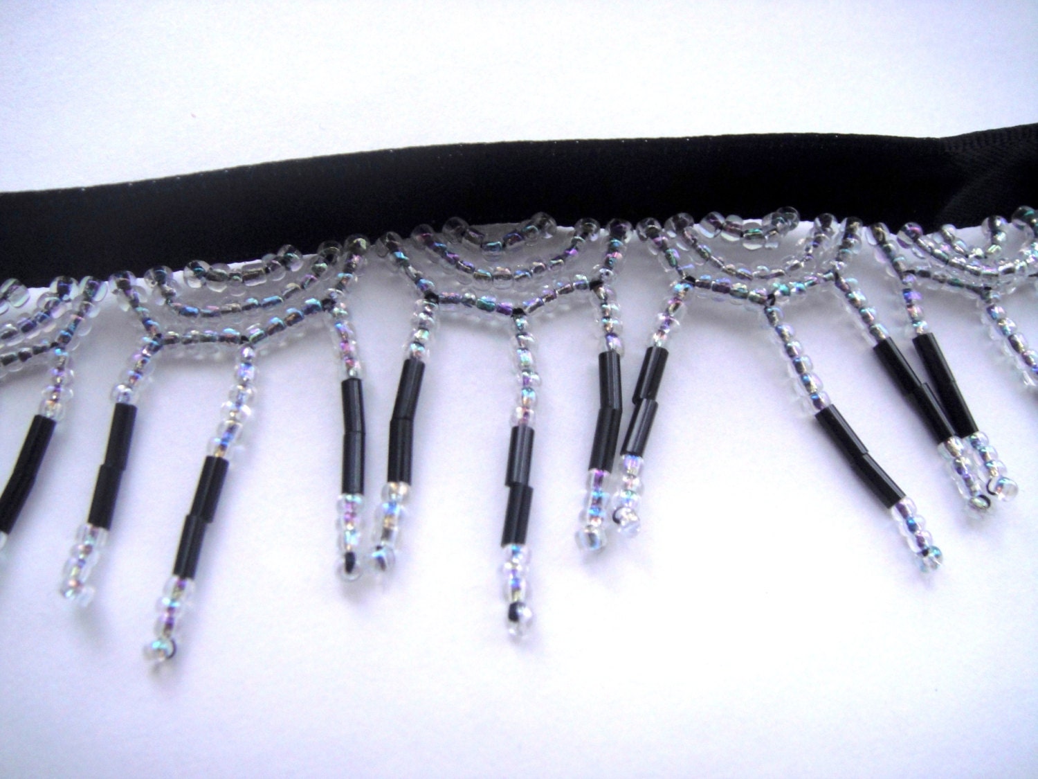 Black and Silver Beaded Fringe Black Fringe Black and Silver