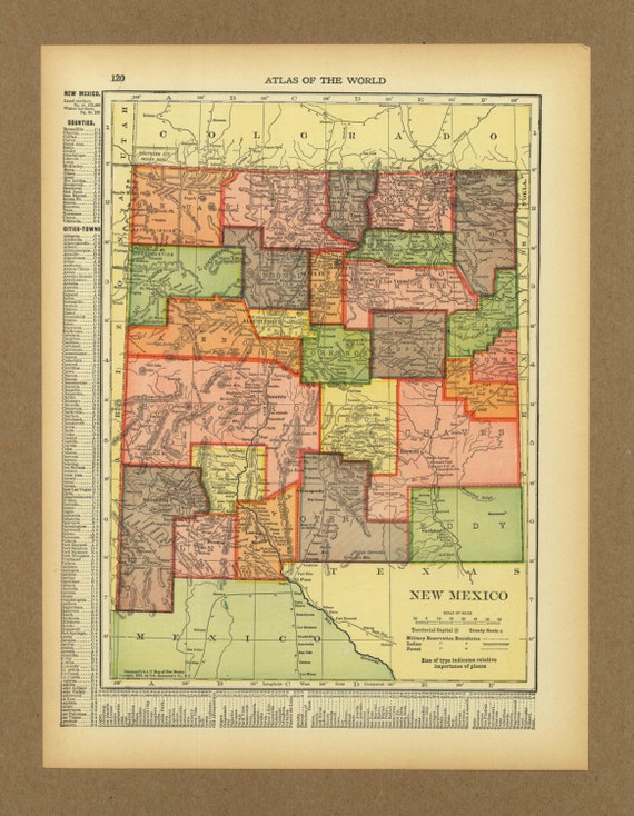 Vintage map New Mexico from 1912 Antique 1910s by placesintimemaps
