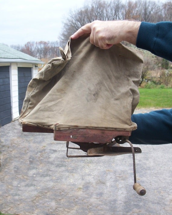 Antique Seed Sower Hand Held Crank Seeder Spreader Planter