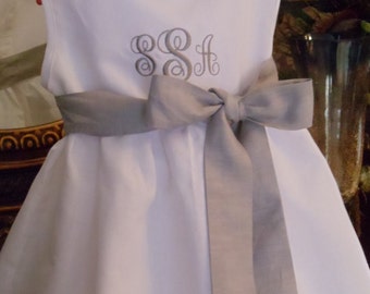 Baby and Toddler Girl White Linen Dress with Hemstitching Monogrammed for Birthday, Christening, Baptismal, Beach Portrait or Easter