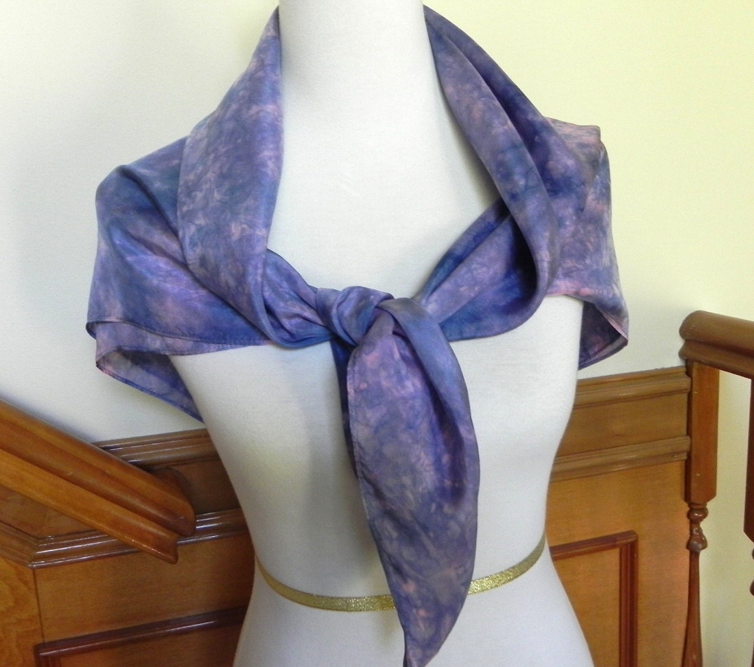 Large Square Silk Scarf Hand Dyed Shades of Blue Periwinkle