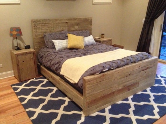 Reclaimed wood bedroom frame weathered oak color by witusik2000