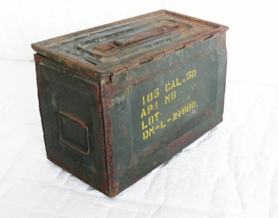 Ammo box vintage metal munitions crate army green RUSTY