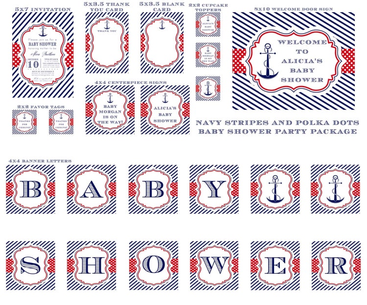 PRINTABLE Navy and White Stripes with Red Polka by NotableAffairs