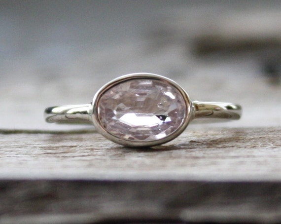 Oval Pale Champagne Pink Sapphire Bezel Ring in 14K by Studio1040