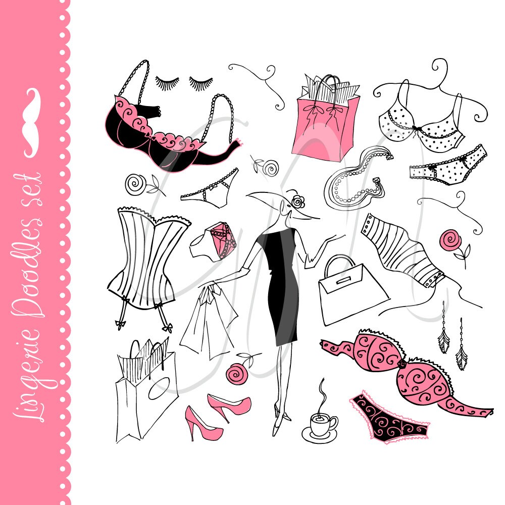 Digital Lingerie clip art collage sets doodles Ladies