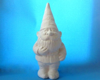 Ceramic Unpainted Garden Gnome - 14 inches, lawn or garden gnome, outdoor or indoor