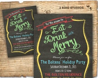 Christmas party invitation - Holiday party invitation - Adult holiday party invite - Eat Drink Be Merry Christmas party invite chalkboard
