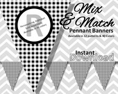 Black Gingham Halloween Bunting Pennant Banner Instant Download, Mix & Match Banners: 12 patterns / 40 colors - Printable Party Decorations Il_170x135