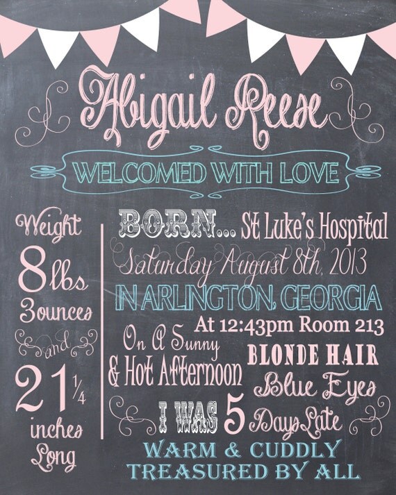 Newborn Birth Chalkboard Memory Baby Birth Stats Print