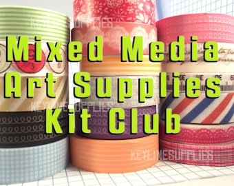 Mixed Media Art Supplies Kit of the Month Club - Subscription - Washi Paper Tape, Punchinella, Tokens, Tags, for Art Journals & Altered Art