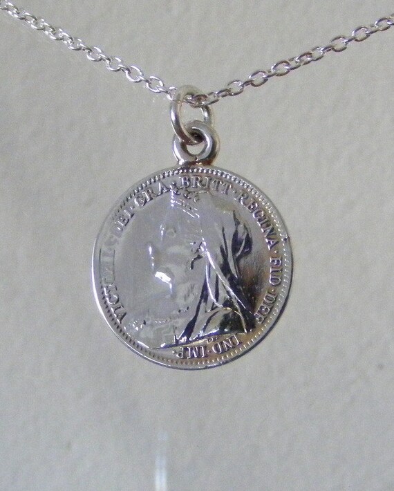 Necklace Queen Victoria 1901 Silver Threepence 3d by MrCoin