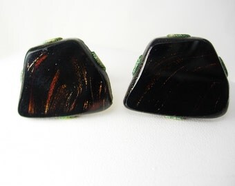 Infused Copper Glass Cufflinks Vintage Cuff links Black Business Anniversary mens tuxedo formal wear