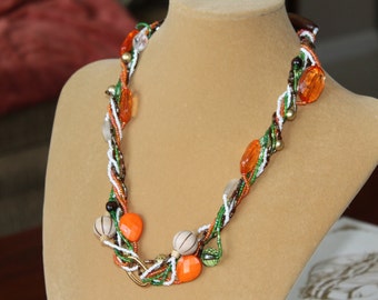 Wild and Colorful Twister Necklace, Four continuous bead strands,Autumn colors, Birthday gift, Christmas gift, Mother's Day gift, 51 inches
