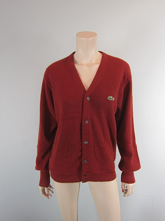 Vintage 1960s Izod Lacoste Rust Terracota Cardigan Sweater