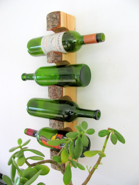 Rustic wall mount tree log wine rack.