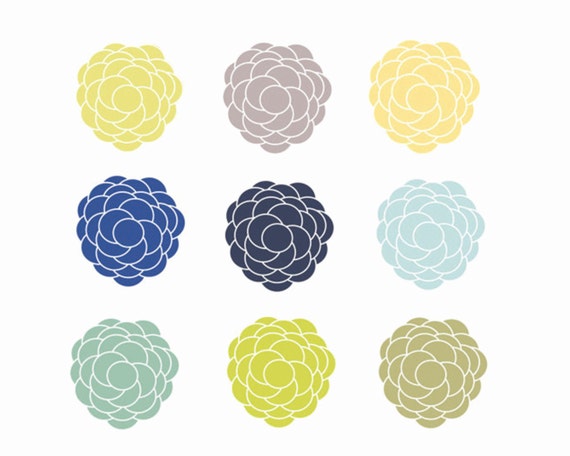 60% OFF SALE Digital Flower Clip Art Blue, Green, Yellow Flowers Nature Clipart, Wedding Flowers Il_570xn