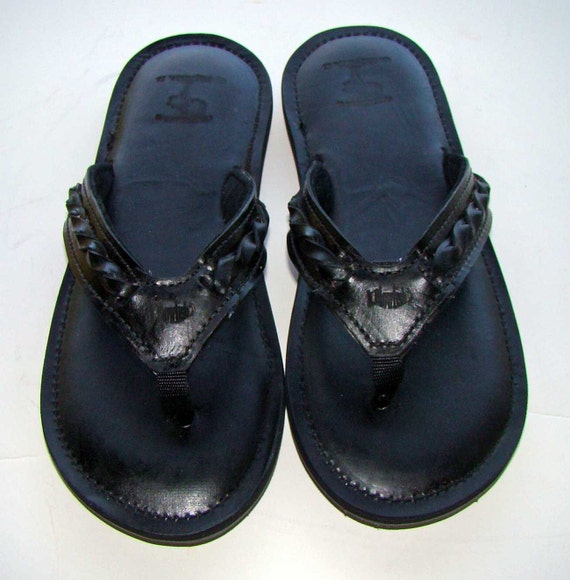 Cuna Leather Flip Flops-Men's-All Black