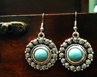 Tibetan style turquoise earrings ethnic jewelry
