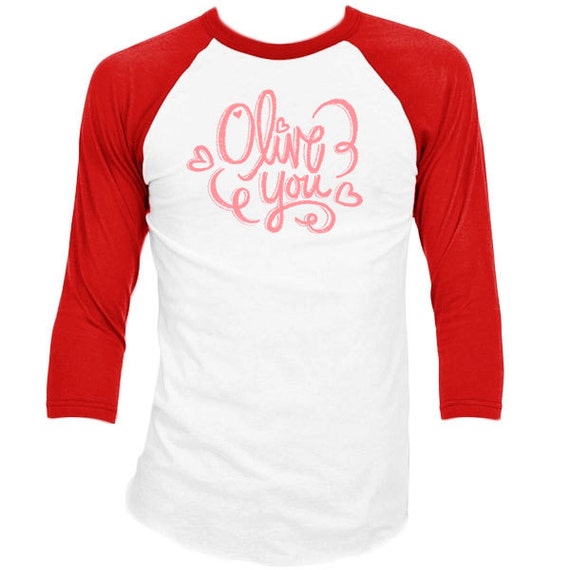 NEW  Valentines Day Olive You Raglan Baseball Tee With Artwork By JandPaper Available In Matching Mommy And Me Styles Ships weekend of 1/25