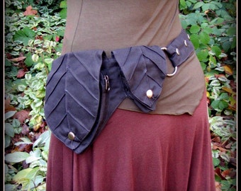Leaf Pocket Belt ~ Burning Man Utility Belt ~ Black Canvas Vegan Fabric ~ Green Man Festival Elf Forest ~ Adjusts Small to Extra Large