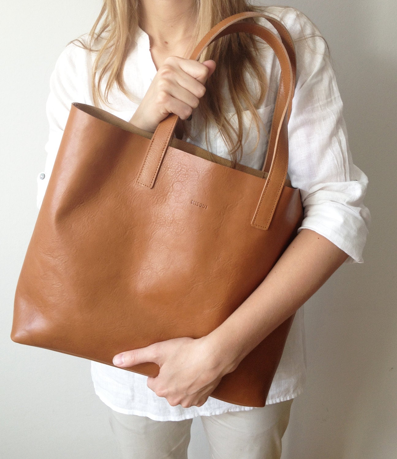 MIVO Medium Light Brown Leather Tote Honey leather tote