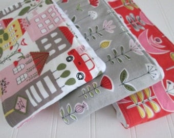 Baby Burp Cloth Set, Organic Burp Cloths, Set of 3, Monaluna, City Life, Garden, Cloth Diaper Burp Cloths