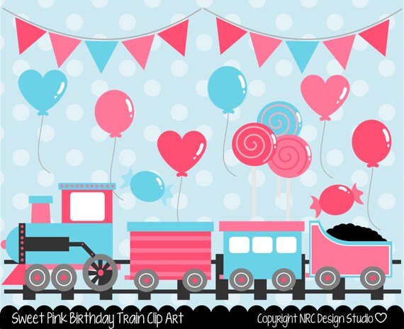 Transportation Clip Art - Sweet Pink Birthday Train Clip Art - Digital Train Clipart Il_570xn