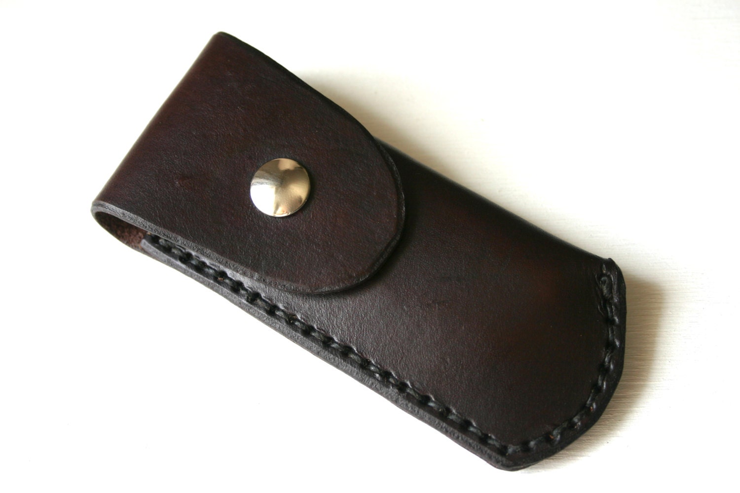 Pocket Knife Holder. Dark Brown Leather pocket knife sheath