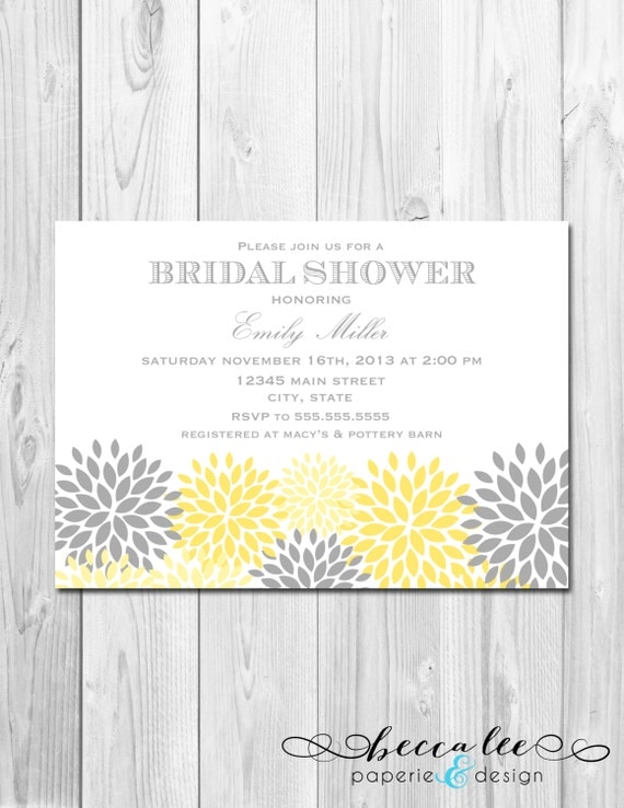 Bridal Shower, Birthday Party, Bachelorette Party, Engagement Party Invitation - Grey & Yellow Pom Poms Landscape - DIY - Printable Il_570xn