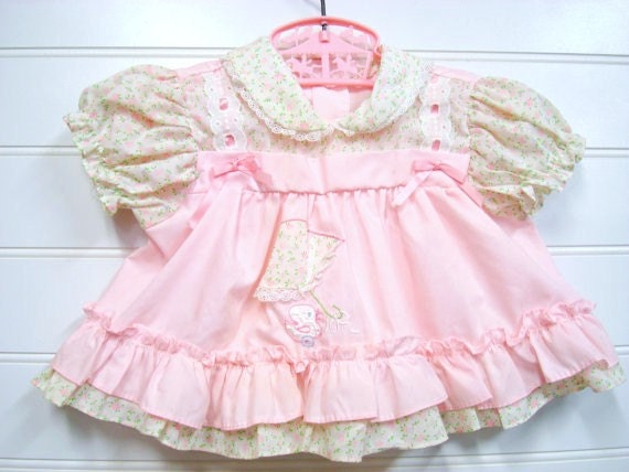 Vintage Baby Clothes Baby Girl Dress Pink and White Floral