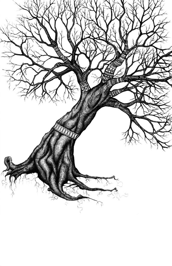 Patterned Tree Black and White Digital Art Print of by iiixtheory