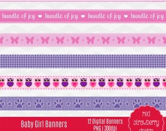 75% OFF Sale - Baby Girl Banners - 12 Digital Clip Art - Instant Download - PNG (CA112)