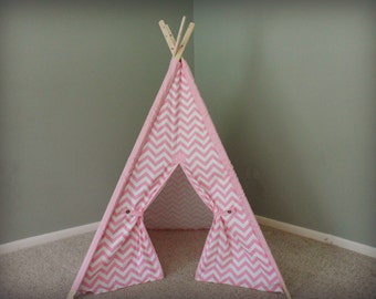 Pink Teepee Pink chevron with matching sleeves tee pee tent play forts