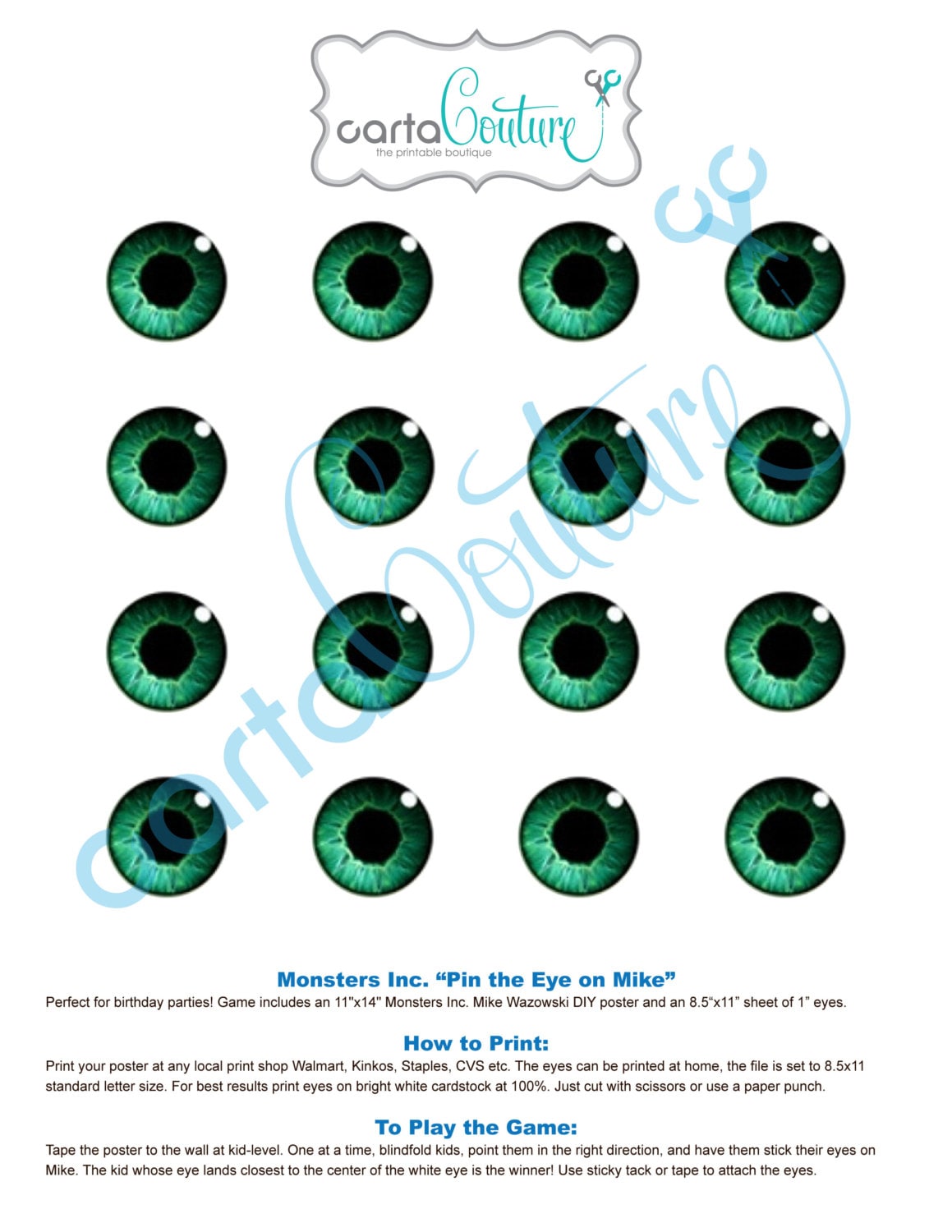 Pin the Eye on Mike DIY Personalized Printable Monsters Inc.