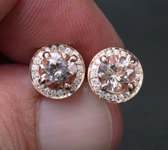 Rose Gold Morganite Earrings Round Morganite Earrings 14k Rose