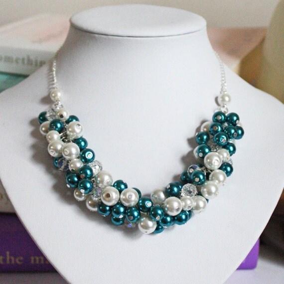 Teal and White Necklace Bridesmaid Necklace Bridesmaid